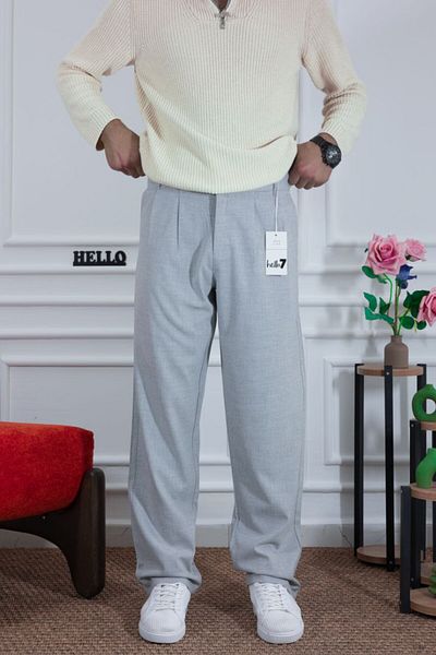 MODAFE Baggy Trousers Wide Leg Elastic Waist Linen Fabric Lycra