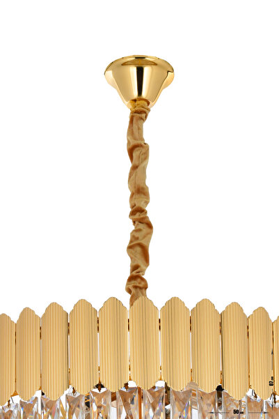 Avizemoda Rossa 60'Lık Kristal Prizma Taşlı Lüks Avize - (Sarı Yaldız Renk)