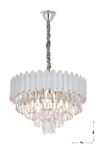 Avizemoda Rossa 50' Luxury Chandelier with Crystal Prism Stone - (Silver Gilding Color)