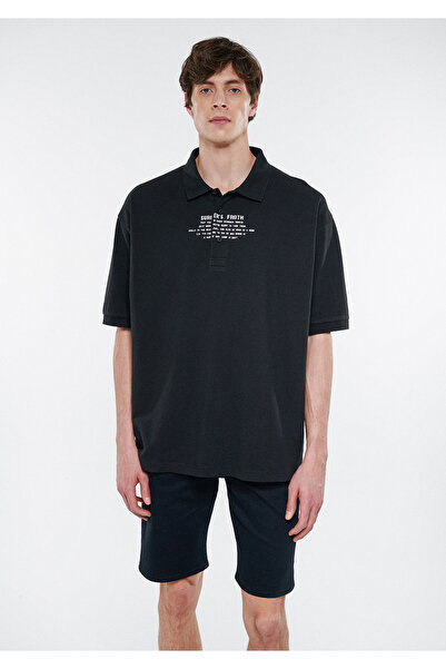 Mavi Surfer Baskılı Siyah Polo Tişört Oversize / Geniş Kesim 0611374-900