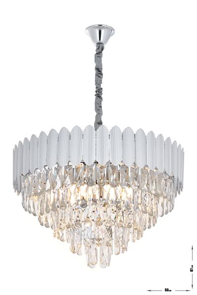 Avizemoda Rossa 60' Luxury Chandelier with Crystal Prism Stone - (Silver Gilding Color)