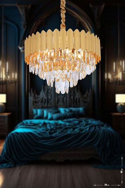 Avizemoda Rossa 50' Luxury Chandelier with Crystal Prism Stone - (Yellow Gilding Color)