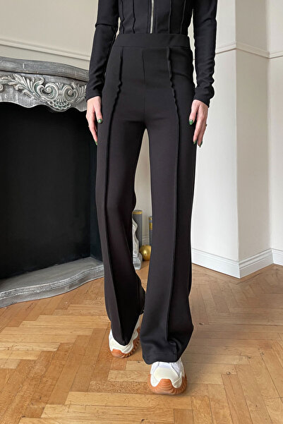 Miyore Λεπτομέρεια αντίστροφης ραφής Παντελόνι με φαρδύ πόδι - ΜΑΥΡΟ