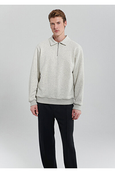 Mavi Polo Yaka Yarı Fermuarlı Gri Sweatshirt 0S10093-82498