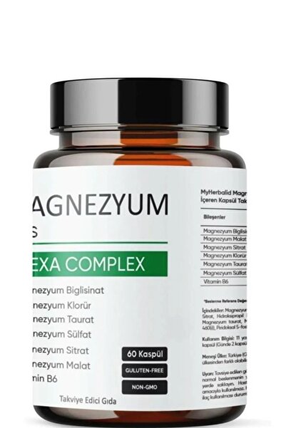 Aromel Magnezyum Hegza Compex 60 Kapsül | Malat,Taurat,Biglisinat,Sitrat,Sülfat,Klorür