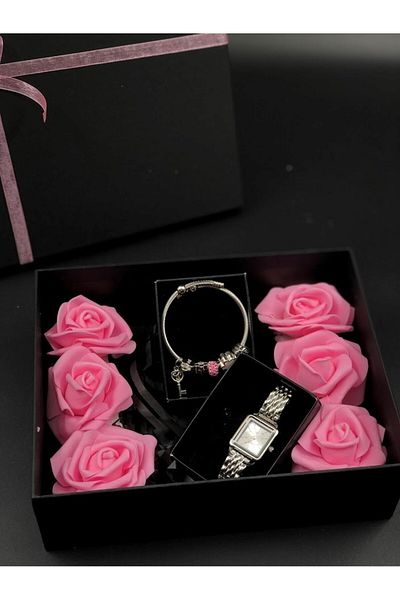 Masalsı Concept 14 February Valentine's Day Gift Artificial Flower Ornate in Box Pandora Bracelet and watch Best Gift