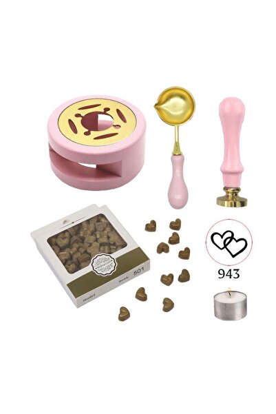 Profisher Davetiye Mum Mühürü Uygulama Seti Pembe Renk 943 Çifte Kalp