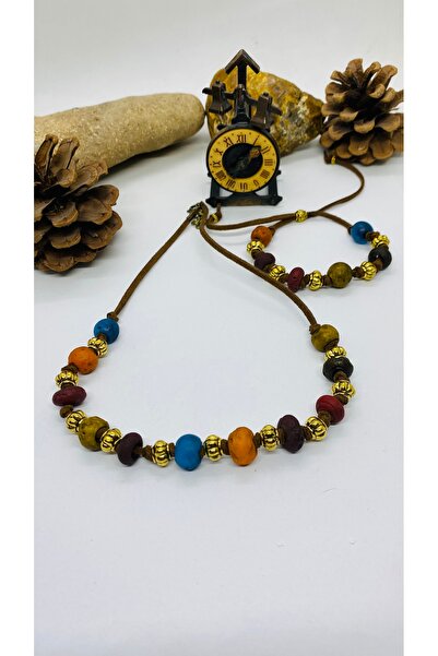 Porsuk Alternatif Handmade Design Indian Glass Women Necklace Bangle Set