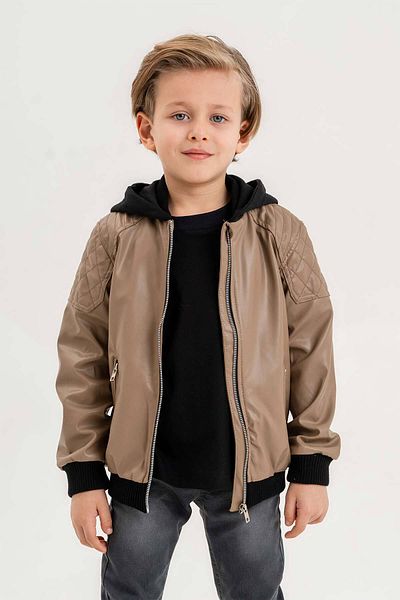 Gold Class Kidswear Jachetă de piele pentru baieti cu buzunar cu gluga
