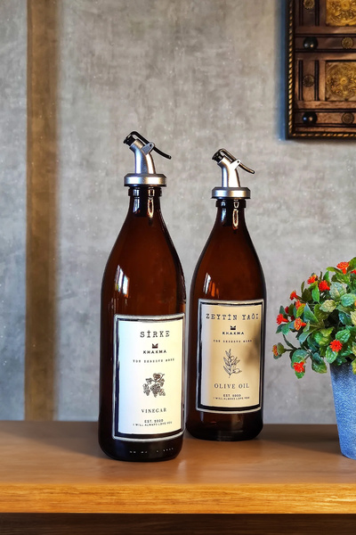 KHAKMA Amber 2'li 500 Ml Zeytinyağı Sirke Şişesi Yağdanlık Yağlık 500u-bz-bs