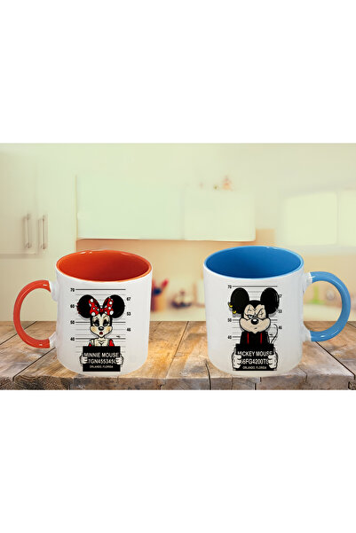 GünayStore MİCKEY MOUSE & MİNNİE İÇİ VE KULBU RENKLİ SEVGİLİ KUPA SETİ