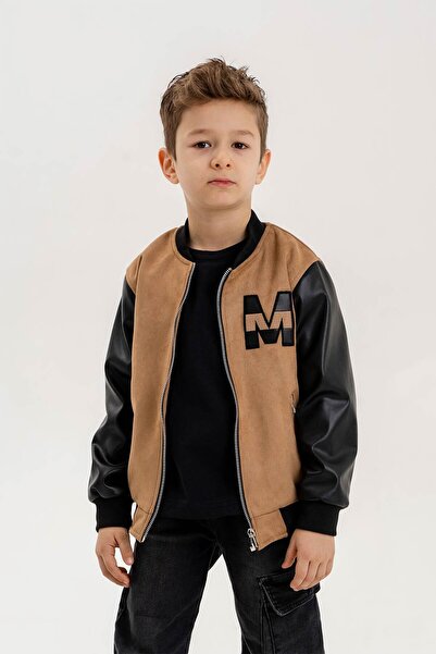 Gold Class Kidswear Deri Garnili Cepli Fermuarlı Erkek Çocuk Kolej Ceket