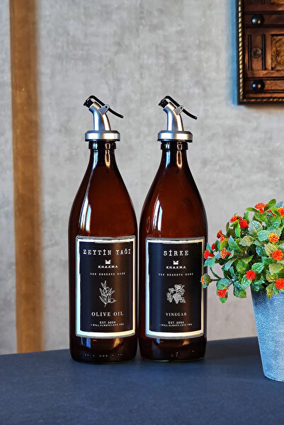 KHAKMA طقم عنبر مكون من 2 زجاجة زيت زيتون وخل سعة 500 مل وعاء زيت زجاجة زيت 500u-sz-ss