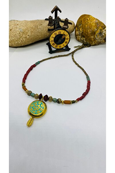 Porsuk Alternatif El yapımı tasarım cam boncuk pirinç aparatlı kadın kolye