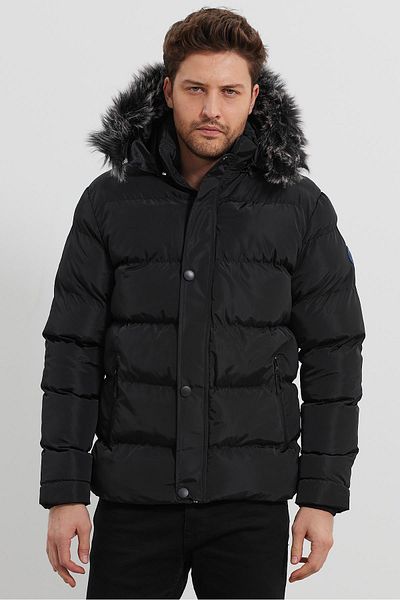 FİHA /9099-Men's Inflatable Coat with Hood - Black