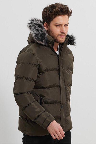 FİHA Men's Hooded down Jacket - with Genuine Material