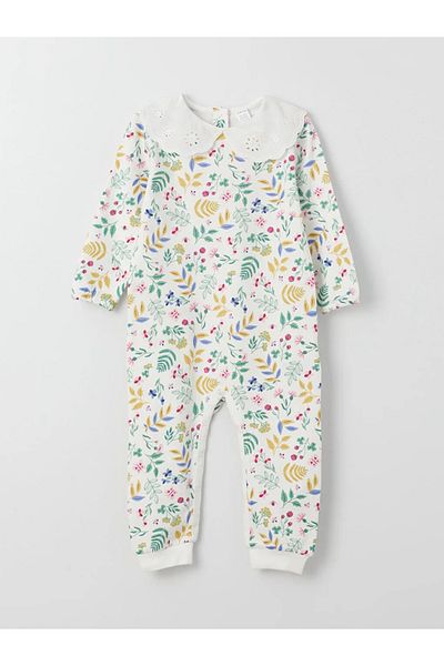 LC Waikiki Baby Collar Long Sleeve Patterned Baby Girl Jumpsuit