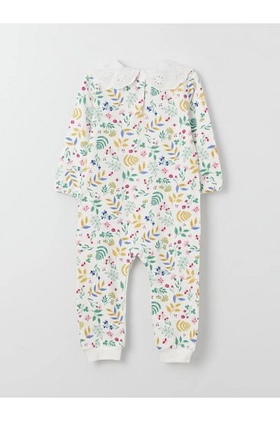 LC Waikiki Baby Collar Long Sleeve Patterned Baby Girl Jumpsuit