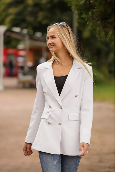 diaves White Double Breasted Blazer Jacket