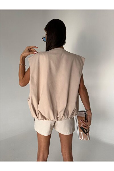 Laluvia Stone Color 100% Cotton Zippered Gabardine Vest