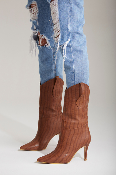 AYAKKABI PRENSİ Kassandra Taba Crocodile 8 εκ. Γυναικείες Μπότες & Μποτάκια, ...