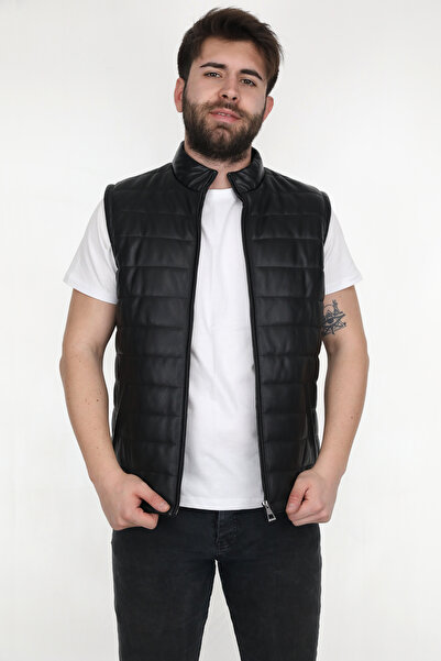 EGE DERİ سترة سوداء قابلة للنفخ للرجال