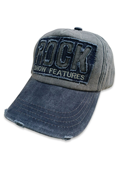 Şapka Market Rock Vintage Gri Lacivert Beyzbol Kep Şapka