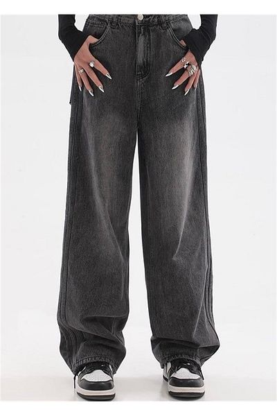 Gofeel Y2K Black Washed Baggy Jeans Bol Leg Pants- Very Kınd