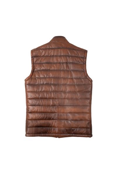 EGE DERİ 100% Leather Brown Men's Puffer Vest