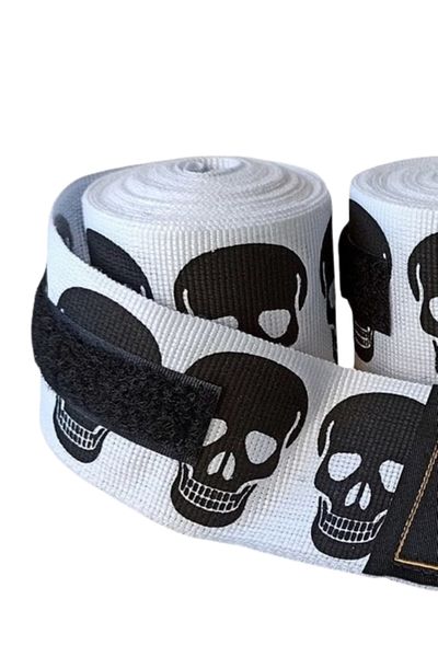 SPORIO White Boxing Bandage Big Skulls Skull 5 Meters Boxing Bandage Black