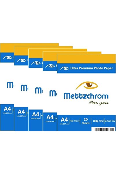 Mettzchrom Parlak Inkjet A4 Fotoğraf Baskı Kağıdı 100'lü Epson Hp Uyumlu Foto...