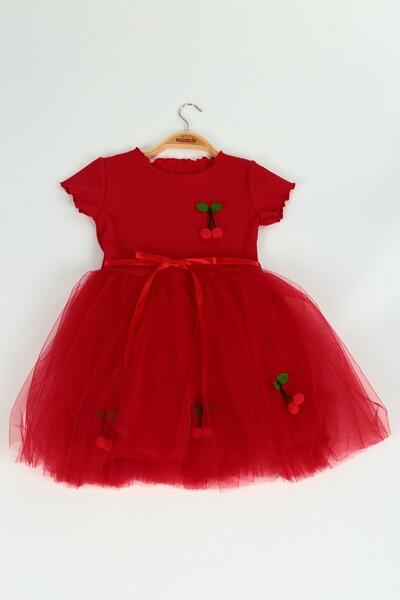 Masaliko Çocuk Kabarık Esnek Kirazlı Tütü Elbise