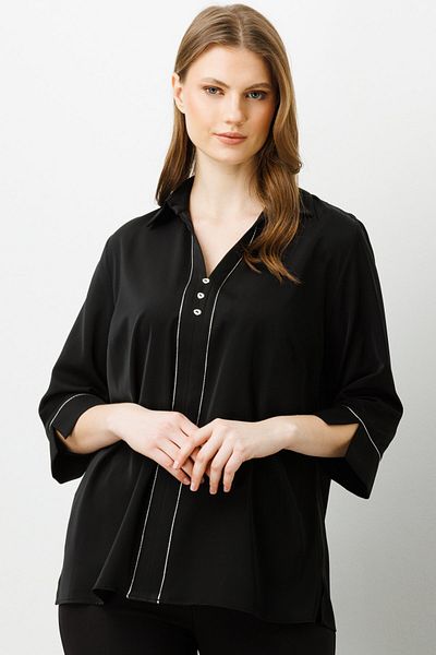 Ekol Mi Collar Capri Sleeve Glitter Piping Blouse