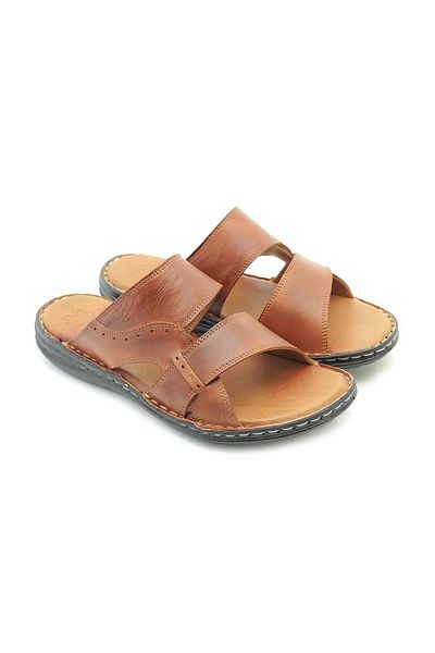 Man 15400-1 Genuine Leather Orthopedic Padded Daily Leather Men's Slippers