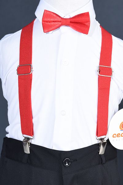 ceocuk 3-Piece Set with Red Strap Bow Tie and White Long Sleeve Shirt