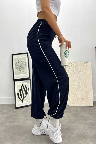 FAVORİST Μπλε Navy Side Piping Φαρδιά Φούτερ Unisex