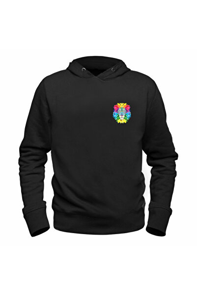 Alfa Tshirt سويت شيرت أسود مطبوع رقميًا للأطفال مع صورة أسد