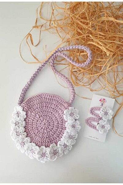 HAVİSA KİDS El Emeği Çiçekli Örgü Toka ve Çapraz Çocuk Çantası Seti