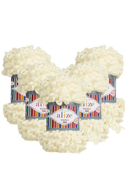 Alize Puffy Fine 5 τεμαχίων 062 Candy White Πλεκτό Νήμα