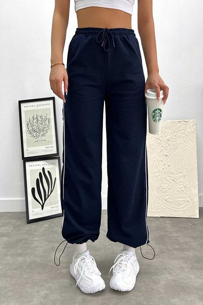 FAVORİST Μπλε Navy Side Piping Φαρδιά Φούτερ Unisex