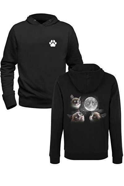 Alfa Tshirt سويت شيرت أسود مطبوع عليه صورة قطة للأطفال من الأمام والخلف