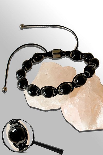 Tesbih Atölyesi Certified Hematite 8 Mm Natural Faceted Black Tourmaline Stone Bracelet