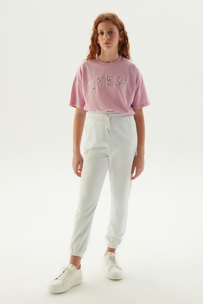 Tyess BG Store Pantaloni de sport albi pentru fete