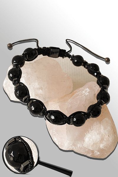 Tesbih Atölyesi Certified Terahertz 8 Mm Natural Faceted Black Tourmaline Stone Bracelet