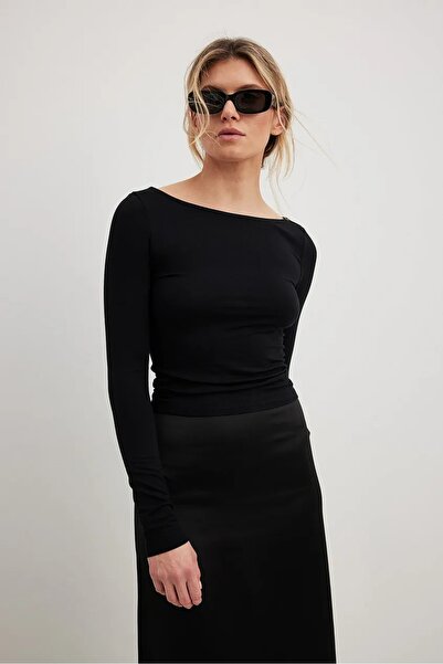 World Fashion Trends Bluză flexibilă cu mânecă lungă cu guler larg