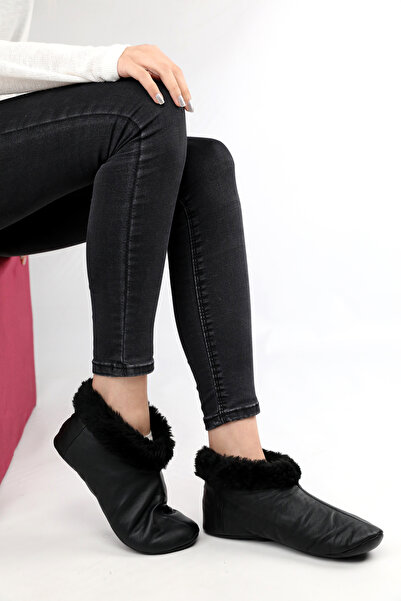 EGE DERİ 100% Genuine Lambskin Fur Lined Black Men's / Women's Booties
