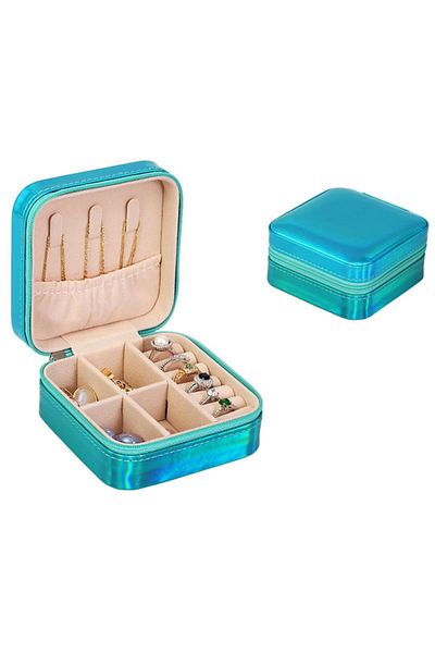 Chavin Blue Hologram Travel Ring Earrings Necklace Jewelry Box st1-67mv