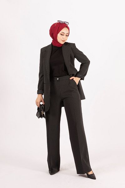 Stilife Striped Jacket Set Black