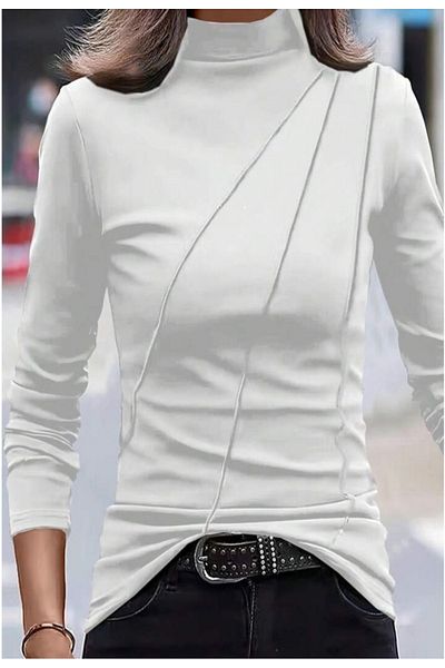 ALBATROS Women's Long Sleeve White Turtleneck Scuba Blouse