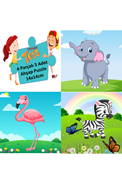Trendy Toys Ahşap Puzzle Ilk Yapbozum 3 Adet 4 Parçalı 14x14cm